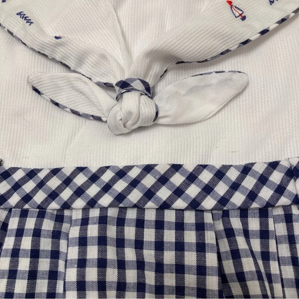 Vintage 90s Carters Nautical Sailor Bubble Romper Infant 9M Gingham Blue White